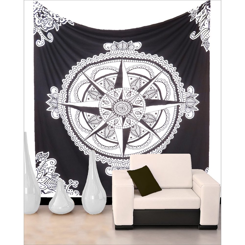 Oussum Black & White Mandala Bedsheet Home Décor Cotton Wall Hanging Tapestry